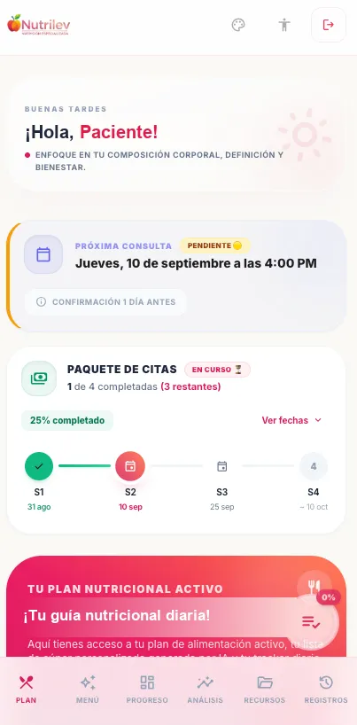 Clinical Nutrilev App - Dashboard y Próxima Consulta