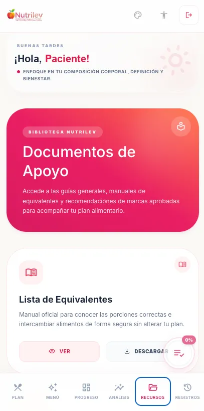 Clinical Nutrilev App - Documentos y Lista de Equivalentes